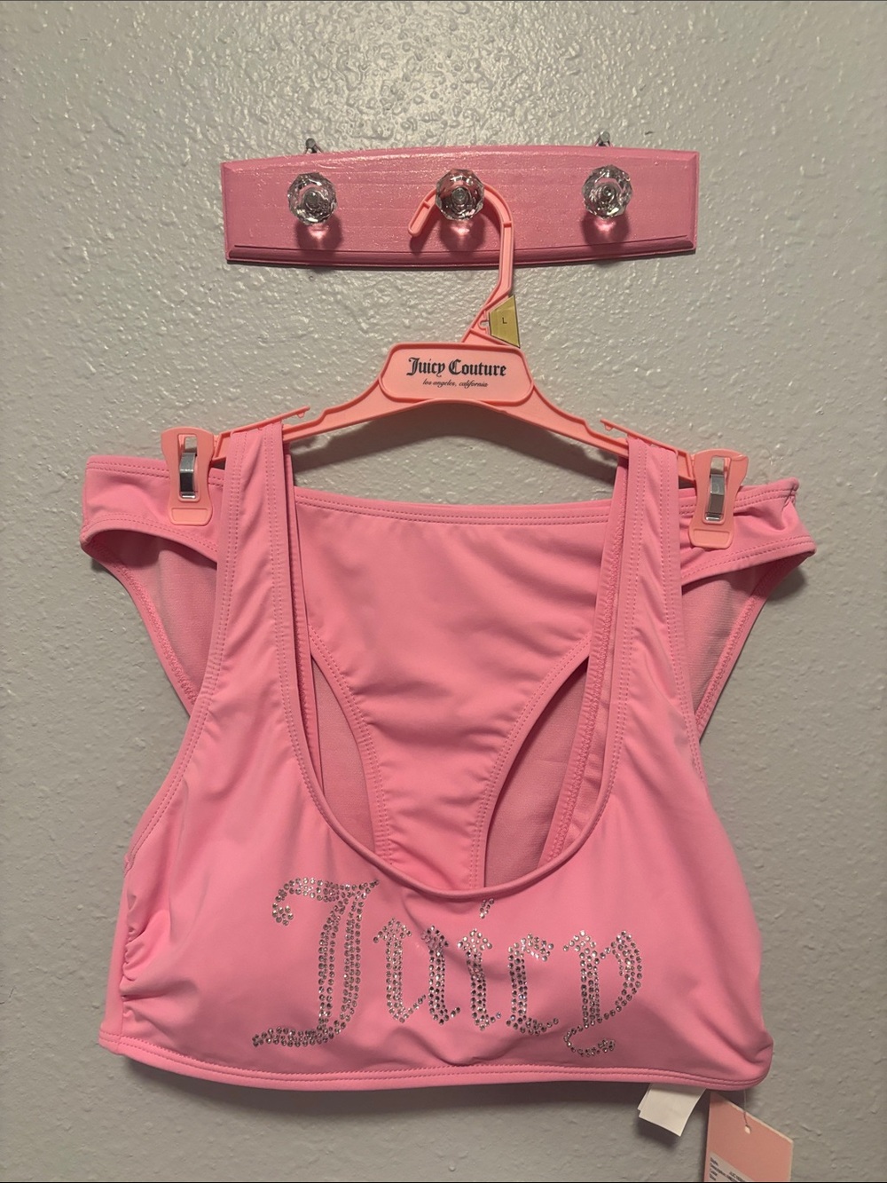 Juicy Couture Pink Rhinestone Logo Bikini Set